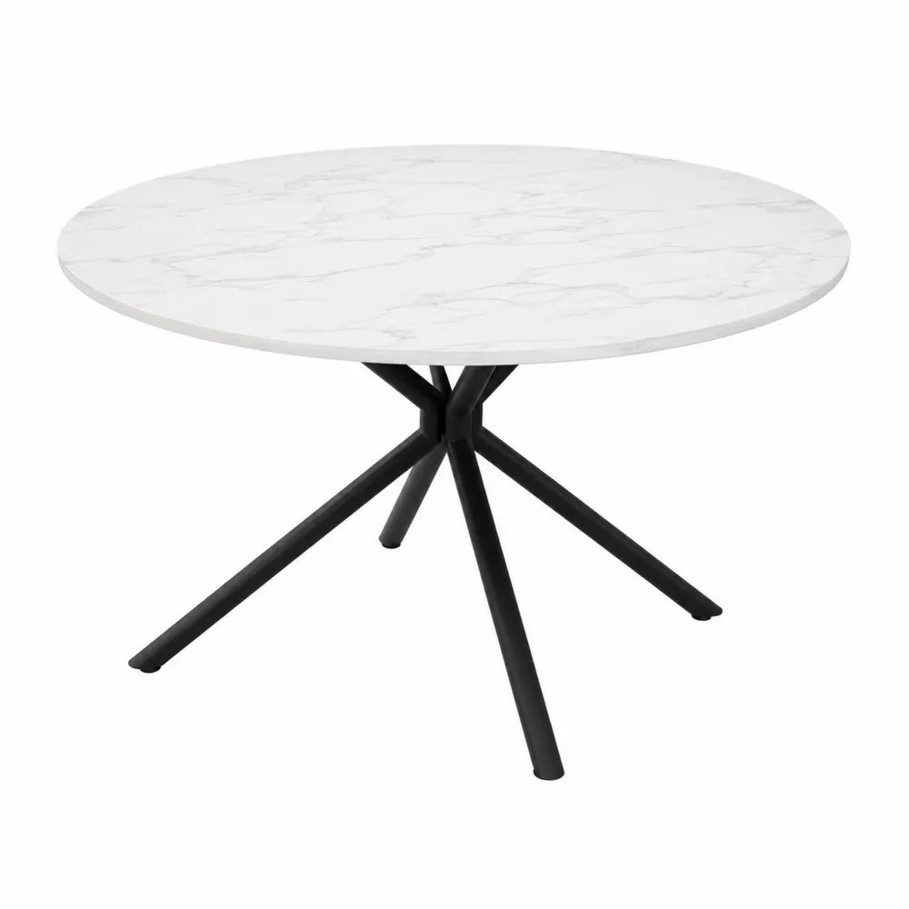 Tavolo rotondo in marmo sintetico bianco con gambe in metallo nero, diametro 120 cm