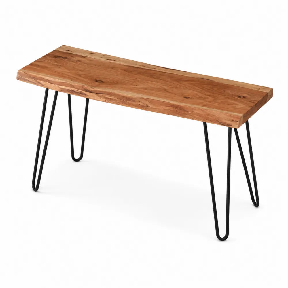 Panca in Legno di Acacia con Gambe in Metallo Nero