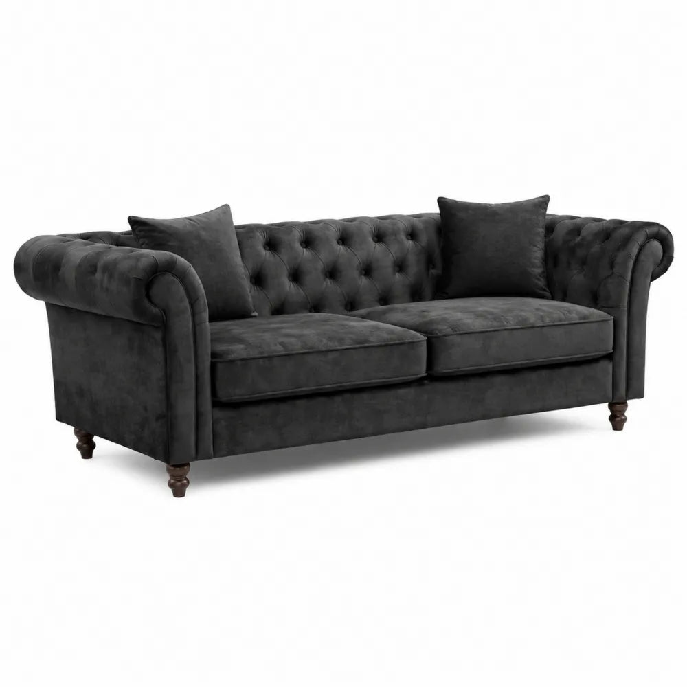 Divano Chesterfield in Velluto Grigio Scuro 3 Posti