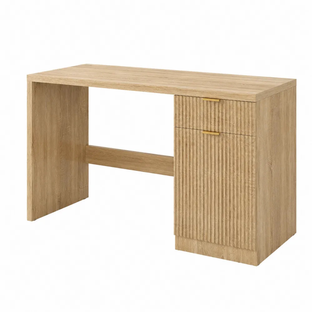 Scrivania rettangolare in legno con cassetto e armadietto