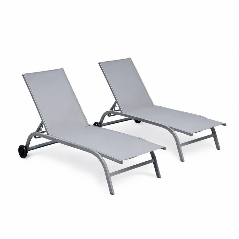 Set di 2 lettini prendisole in alluminio con textilene grigio