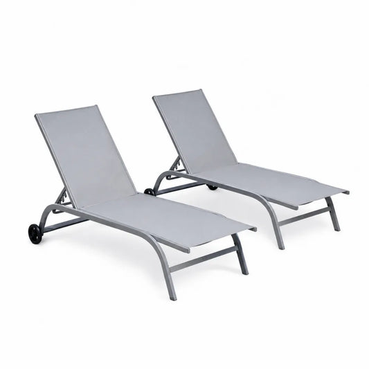 Set di 2 lettini prendisole in alluminio con textilene grigio