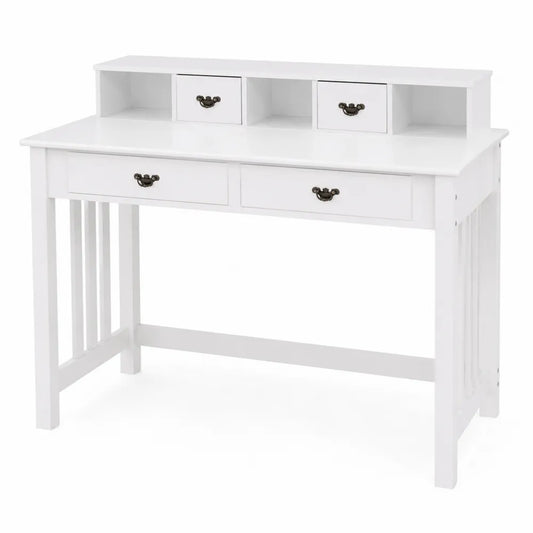 Scrivania in Legno Bianco con Cassetti in MDF