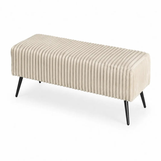 Panca rettangolare beige in velluto a coste con gambe in metallo 120x40x45 cm