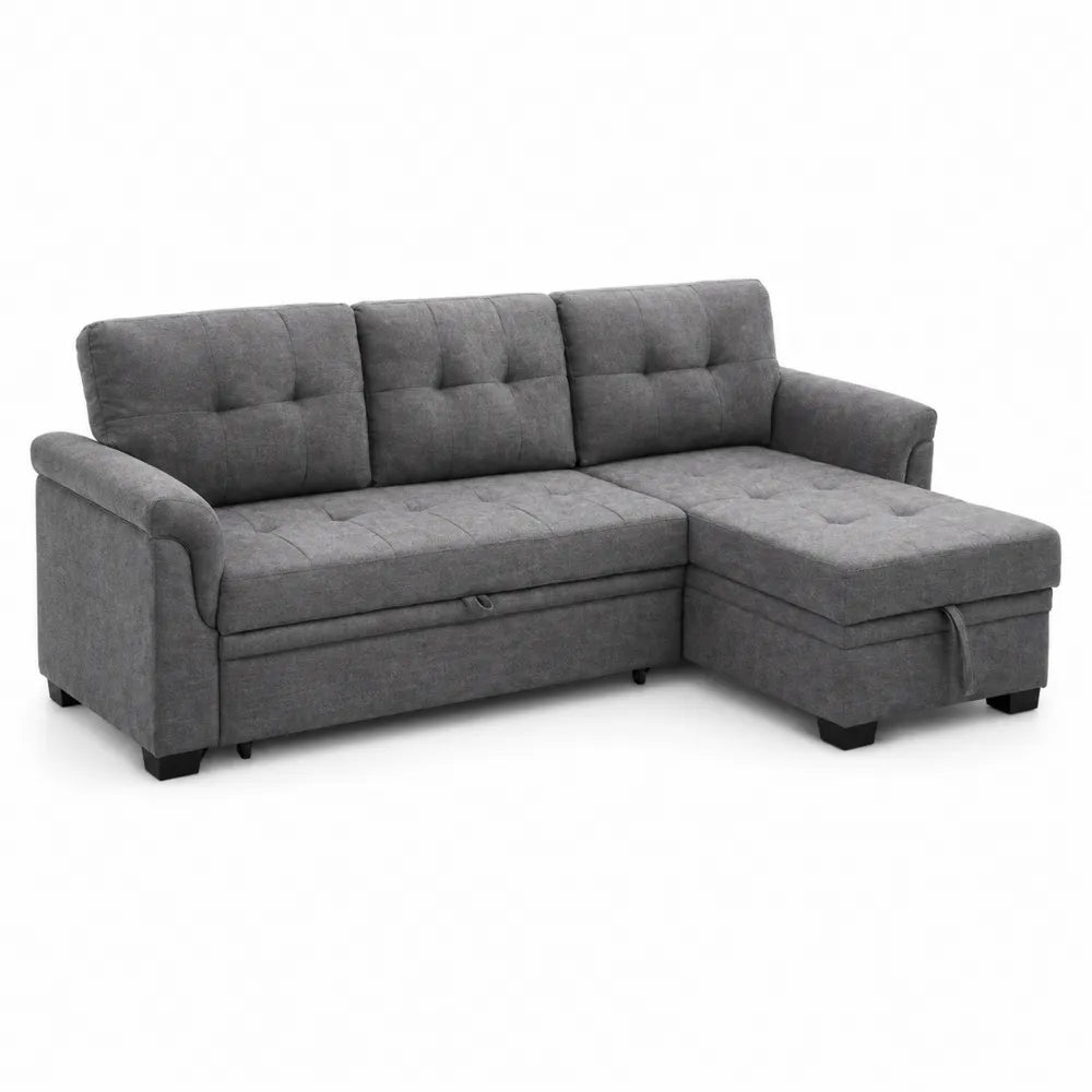 Divano angolare in tessuto Grigio con chaise longue trasformabile