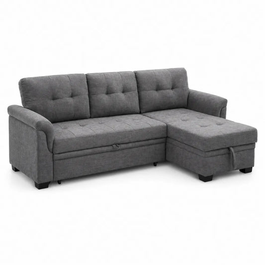 Divano angolare in tessuto Grigio con chaise longue trasformabile