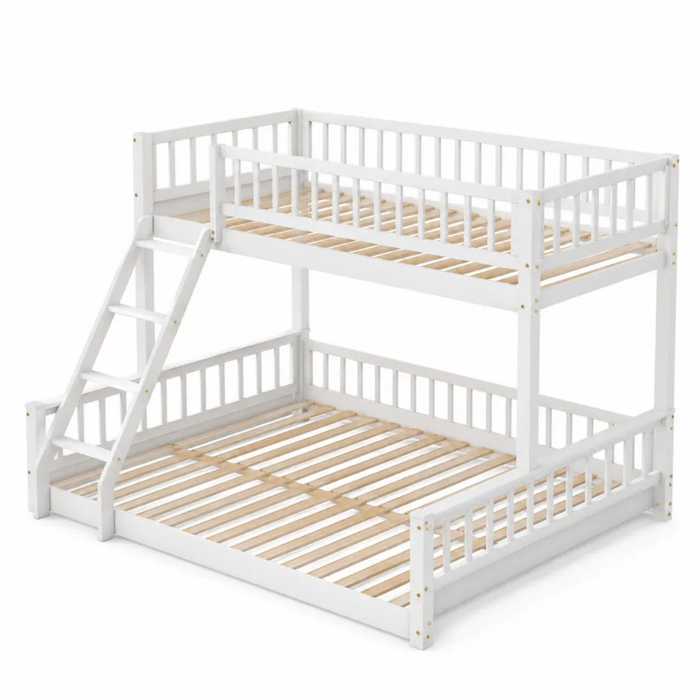 Letto a Castello in Legno di Pino Bianco con Scaletta 200x140 cm