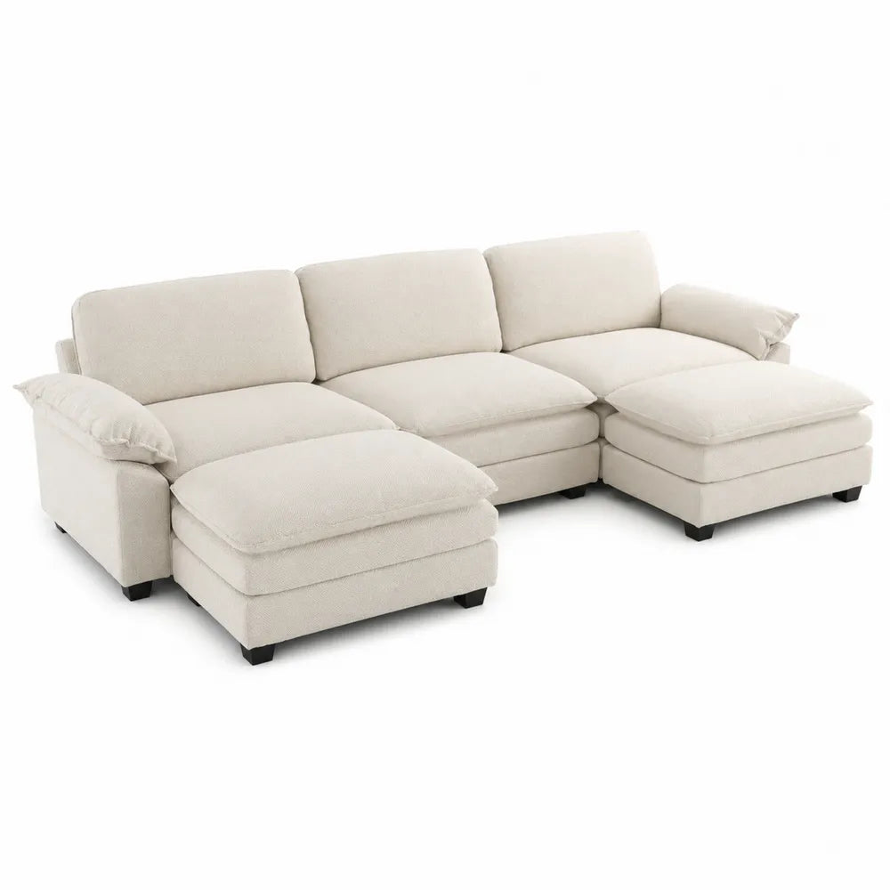 Divano angolare in tessuto con chaise longue